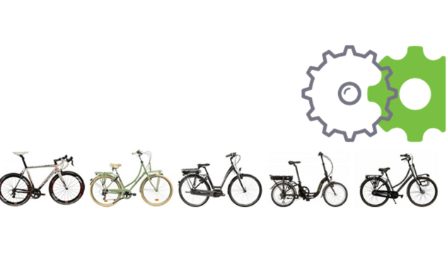 rij fietsen naast het logo van fietsen Geirnaert