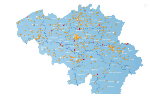 kaart van België met aanduiding Total tankstations