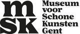 logo van het msk, grote zwarte letters msk, geschreven tekst museum voor schone kunsten Gent