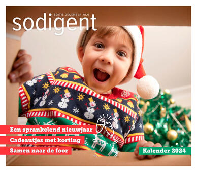 cover van het magazine met kind met kerstmuts dat verbaasd in een doos kijkt